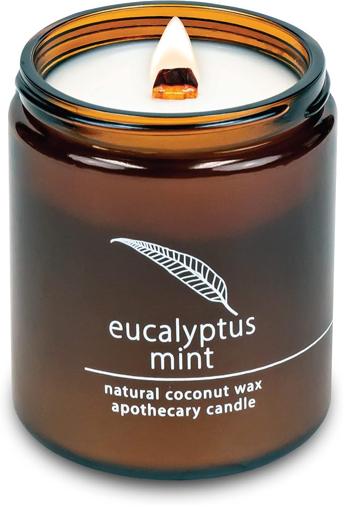 Hemlock Park Eucalyptus Mint Apothecary Scented Candle | Crackling Wood Wick, Botanical Fragrance & Coconut Apricot Wax | Up to 60 Hour Burn Time | 8 oz | Made in USA