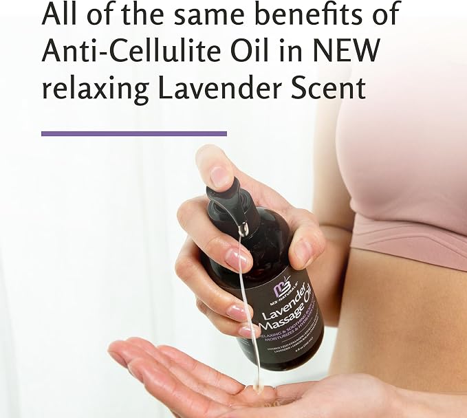 Lavender Sensual Massage Oil with Collagen and Stem Cells, Skin Tightening Therapy for Bum, Thighs, and Belly, Fast-Absorbing Cellulite Oil, 8 fl oz by M3