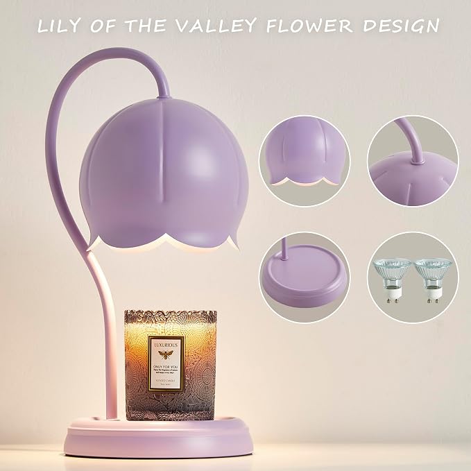 Light Purple Cute Flower Candle Warmer Lamp with Timer Dimmable, Bedroom House Office Aesthetic Living Girls Room New Home Decor, Christmas Birthday New Year Gifts for Women Mom