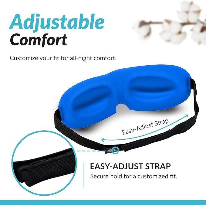Dream Essentials Sweet Dreams Contoured Sleep Mask Kit, Royal Blue Eye Mask for Sleeping with Travel Pouch, Earplugs, Lash Space, Quick Release Strap, Light Blocking Travel Accessories Gift Set