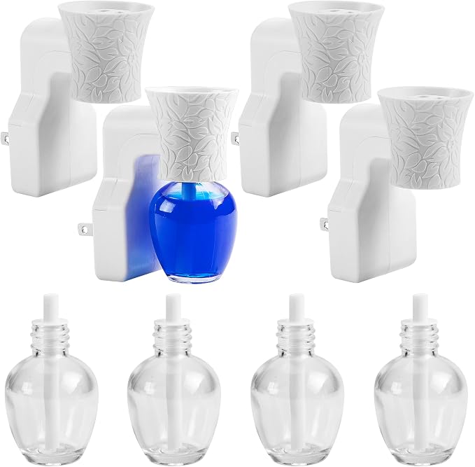 moonoom 4 Pack WallFlower Fragrance Oil Plug in Diffuser- Wall Fragrance Diffuser Plug- Rotary Plug Design Wallflowers Diffuser with 4 Empty Bottles for Home Office Spreading Scent