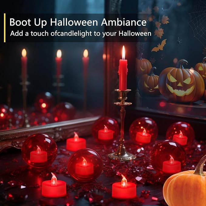 Tea Lights Battery Operated Candles LED Tea Lights Flameless Candles 200+ Hours Flickering Fake Tealights for Sweetest Day Wedding Home Decorations Party (Red Base, 12 Pack)