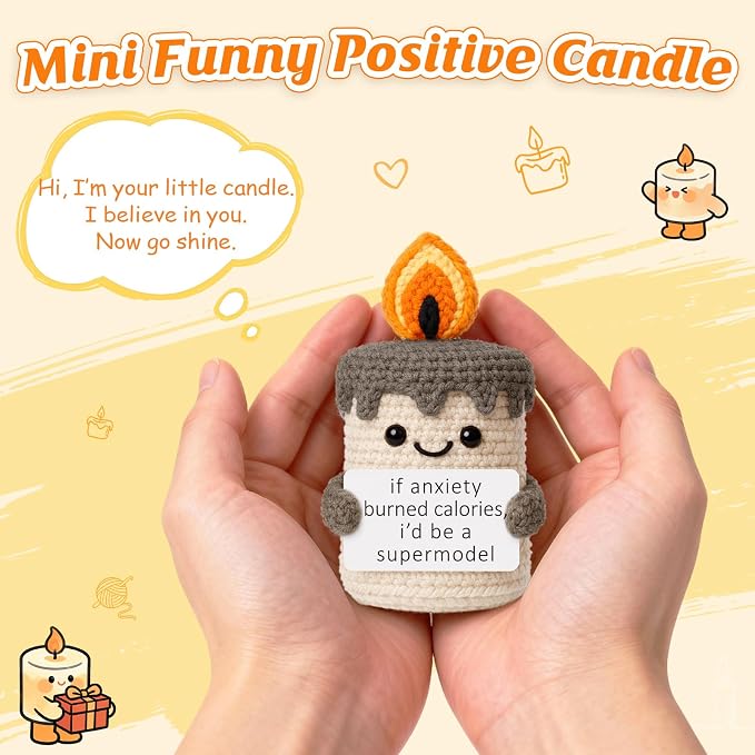 Funny Gifts for Women Men, Handmade Crochet Candle Decor, Sarcastic Anxiety Relief Presents for Friends Coworkers, Cute Office Desk Accessories, Gag Gift for Adults, Humorous Decor