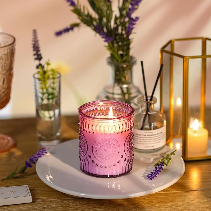DARJEN Lavender Candles for Home- 5.3oz 35H Natural Soy Wax Aromatherapy Jar Candle with Strong Scent, Decorative Aesthetic Candles for Relax, Bedside, Laundry Room, Luxury Gift for Women