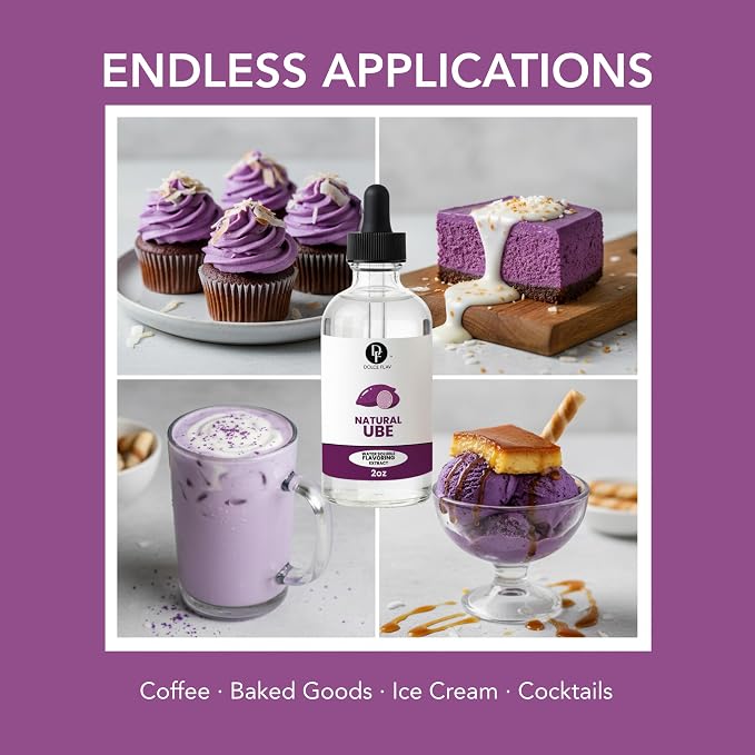 Dolce Flav Natural Ube Extract – Clear Dye-Free Concentrated Flavoring for Baking, Beverages & Candy Making – Water Soluble Liquid Flavor Drops – Professional Strength Food Grade Flavoring – 2 Fl Oz