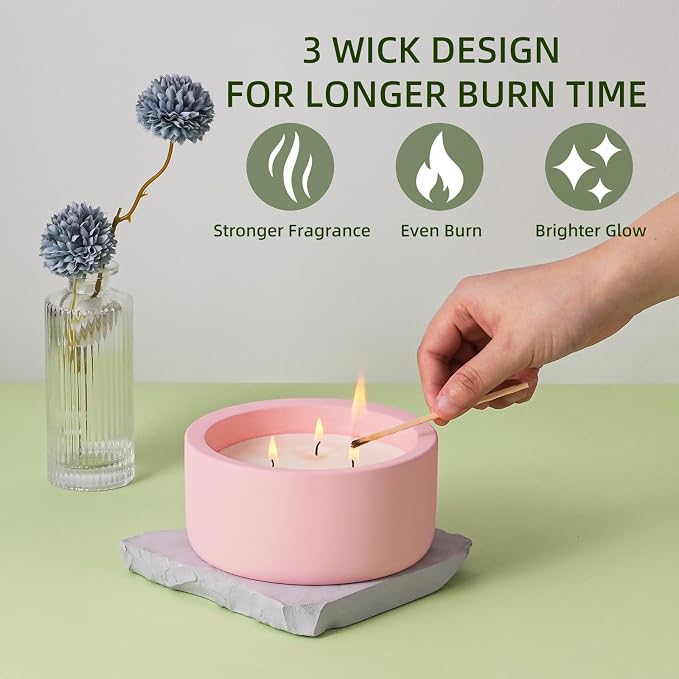 Viyffo 20oz Large Scented Candle - Rose & Jasmine, 3 Wick Pink Candles for Women Home Scented, Non Toxic Soy, Decorative Ceramic Jar Candle, Luxury Fragrance, Elegant Spring Décor & Birthday Gift