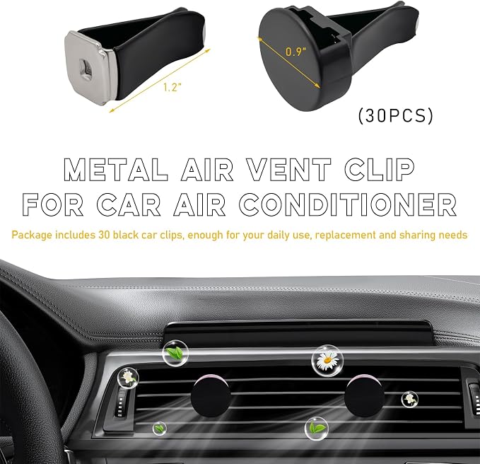 Ohleats 30 PCS Car Metal Air Vent Clips, Auto Perfume Air Outlet Clips Replacement, Air Freshener Clips with Plastic Slot Suitable for Most Vehicle, Universal Car Accessories