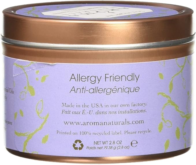 Aroma Naturals Tin Candle Lavender Essential Oil Natural Soy Scented, Tranquility, 2 Count