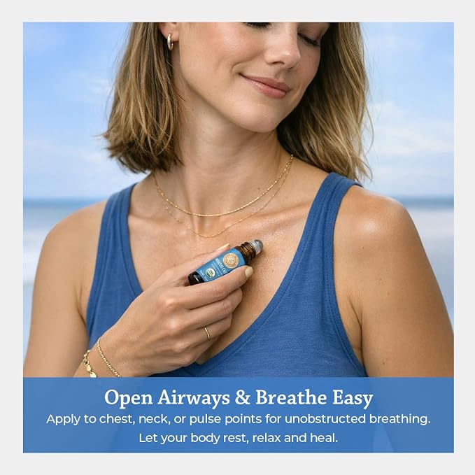 Silk Road Organic Breathe Calm Essential Oil Breathe Easy Blend Roll On, 100% Pure USDA Certified Aromatherapy for Cold, Cough, Congestion, Allergy & Sinus Relief - 10 ml Roller