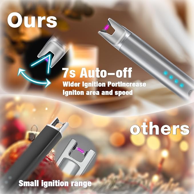 2 Pack Electric Candle Lighter USB Rechargeable Lighters Windproof Plasma Arc Lighters Flameless Type C Long Lighter with Safety Switch for Candle BBQ Camping Birthday Fireworks