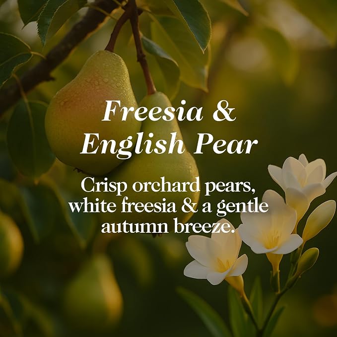 Hand Poured Non Toxic Candles - Freesia & English Pear Fall Candles with Premium Natural Wax - Aromatherapy Scented Candles with Wild Peonies, Sweet Amber & Vanilla Notes - 8.5 Oz, 45 Hrs Burn Time