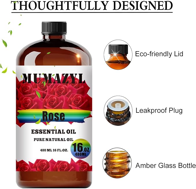 Rose Essential Oil, Rose Oil 16 Fl Oz 480ML for Diffuser Humidifier Yoga Cleaning DIY Candle Soap Making MUMAZYL Essential Oils