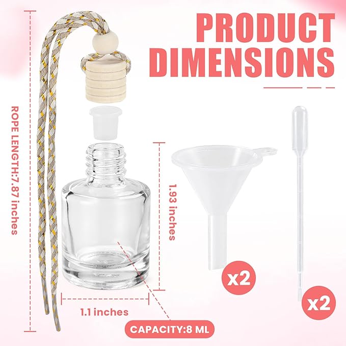 120 Pcs Car Diffuser Bottle Set with Wooden Caps,Dropper and Funnel, Empty Glass Car Air Freshener Bottle Bulk Hanging Essential Oil Fragrance Pendants for Car Decor，Can DIY Car Air Freshners Diffuser