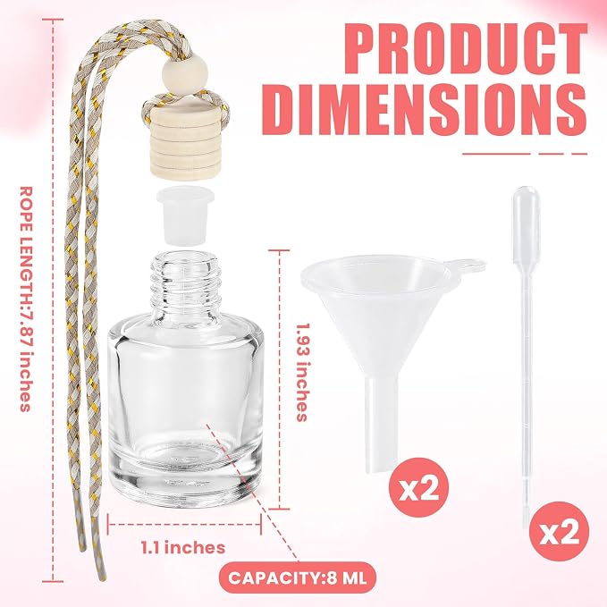 240 Pcs Car Diffuser Bottle Set with Wooden Caps,Dropper and Funnel, Empty Glass Car Air Freshener Bottle Bulk Hanging Essential Oil Fragrance Pendants for Car Decor，Can DIY Car Air Freshners Diffuser