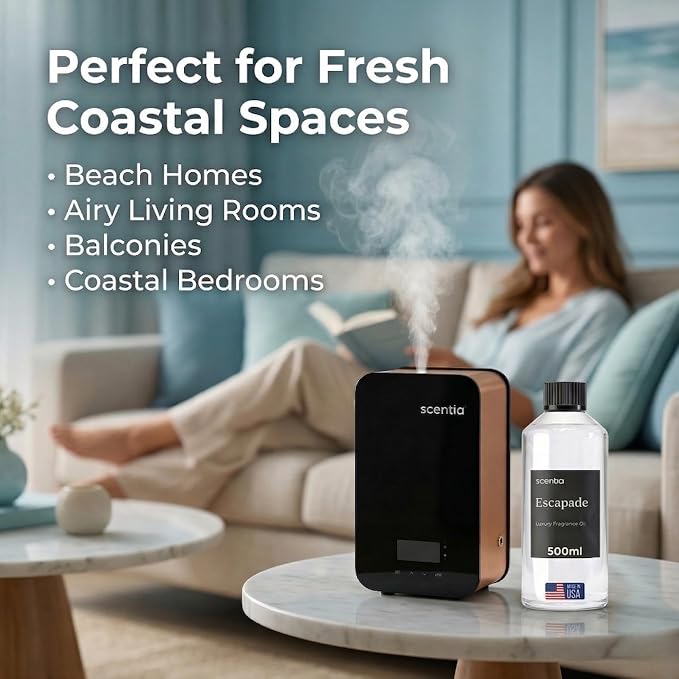 Scentia Escapade Diffuser Oil for HVAC Scent Machine – Hotel Fragrance Inspired by Ri.tz Carlton – 500 mL – Jasmine, Bergamot & Marine Oil for Commercial & Cold Air Diffusers, Made in USA