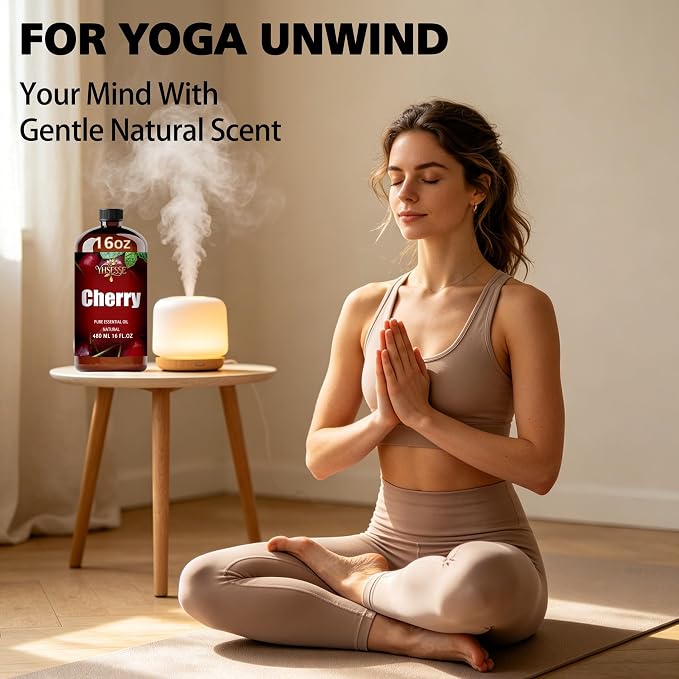 Cherry Essential Oil, Cherry Oil 16 Fl Oz 480ml for Diffuser Yoga Soap & Candle Making – with 0.33 Oz Roller Ball & Funnel YHSESSE Essential Oils