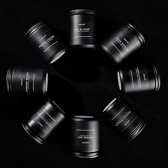 Scented Candles Set | Men Candle Set, Scented Candles for Home, Gifts for Men Aromatherapy Gift Set - 4 Pack Manly Gifts for Dad Fathers Day, Soy Candle of Leather/Smoke & Vanilla/Oak/Lavender