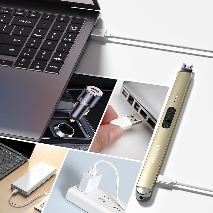 Candle Lighter Electric Rechargeable USB Plasma Arc Lighter with Safety Lock, Mothers Day Birthday Gifts for Women Windproof Flameless Long Matches Lighters for Candle,Grill,BBQ,Camping