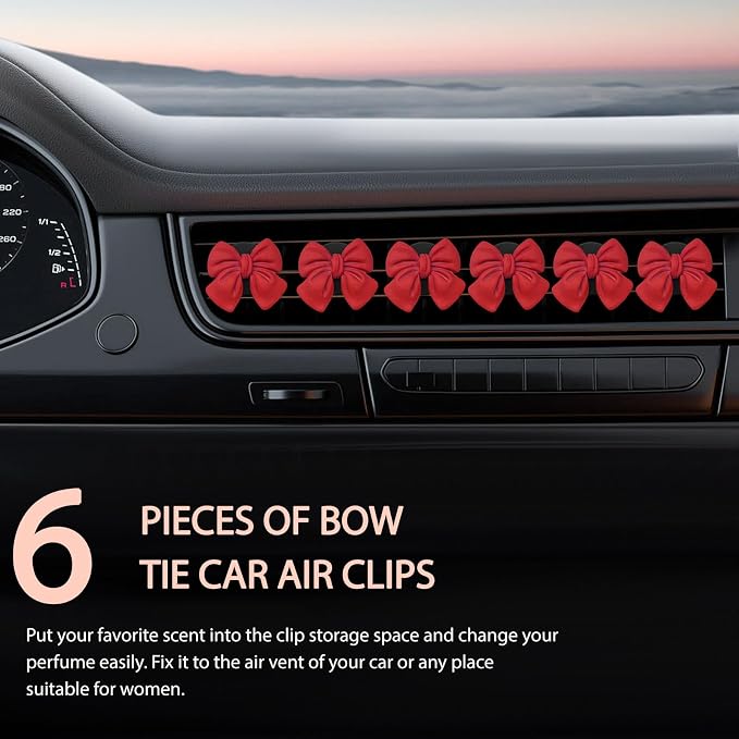 KVAEY 9 PCS Pink Bow Car Air Freshener, Automotive Cute Pink Bow Air Outlet Clips with Scent Pieces, Universal Coquette Car Air Vent Diffuser for Women and Girls (Red)