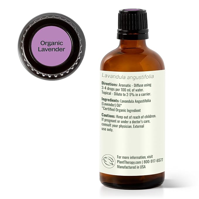 Plant Therapy Organic Lavender Essential Oil 100% Pure, USDA Certified Organic, Undiluted, Natural Aromatherapy, Therapeutic Grade 100 mL (3.3 oz)