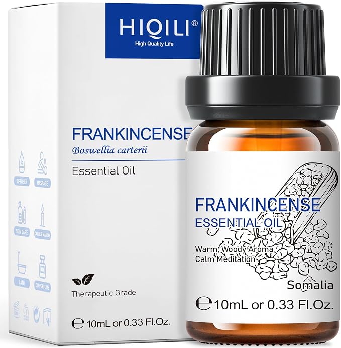 HIQILI 0.33 Fl Oz Frankincense Essential Oil, Relaxing, Skin Care, Camp Atmosphere Creation, Can be Added to Body Lotions, Creams, Aromatherapy Use - 10ml