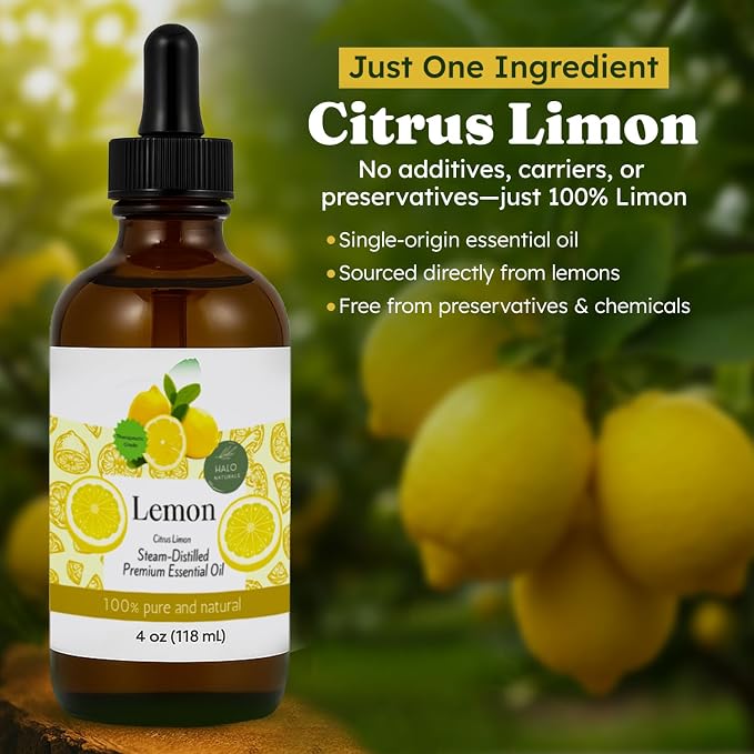 Steam Distilled Lemon Essential Oil - Premium Hair Growth Oil for Scalp Stimulation & Refreshing Aroma - Essential Oil Supports Healthy Hair, Skin & Mental Clarity - 4oz