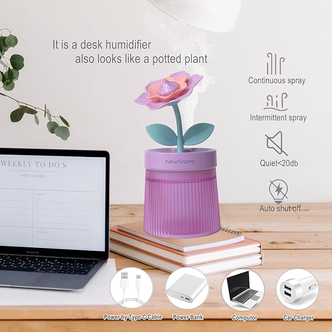 Desk Mini Humidifier,Personal Small Humidifier Diffuser 260ml Portable with Cool Mist, Auto Off,Colorful Light,Top Fill Air Humidifier for Plants Home Bedroom Office Travel Women Birthday Girlfriends