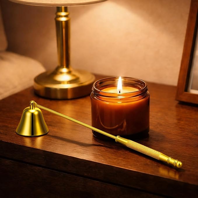 Vaincre Stainless Steel Candle Snuffer - Gold Candle Extinguisher with Long Handle, Decorative Snuffer Accessory for Putting Out Wick Flame Safely