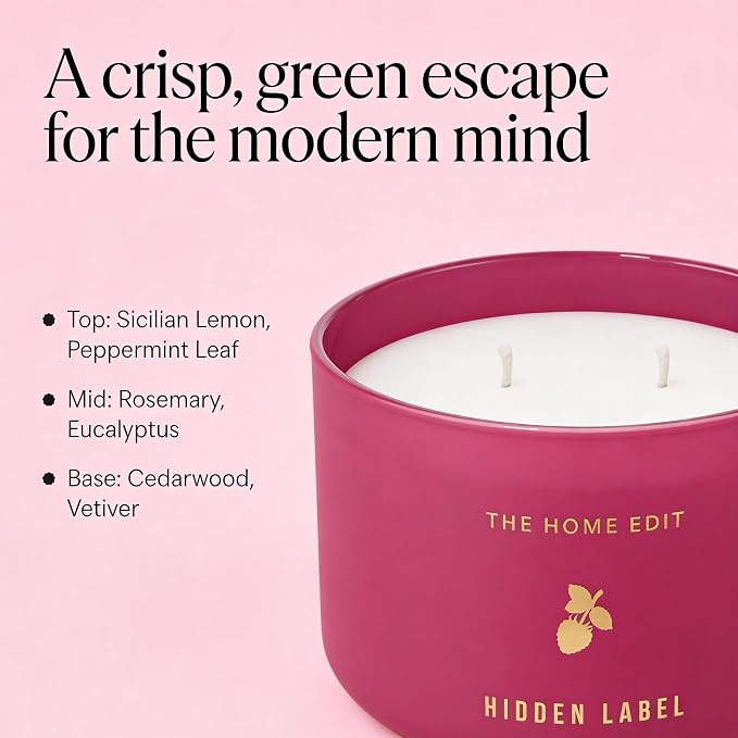 Hidden Label Raspberry Mint Pink Soy Candle, 10oz 2-Wick, 45H Clean Burn | Juicy Berry Cool Aromatherapy | Non-Toxic Vegan Phthalate-Free | Even Melt No Tunneling | Rose Frosted Reusable Gift Jar