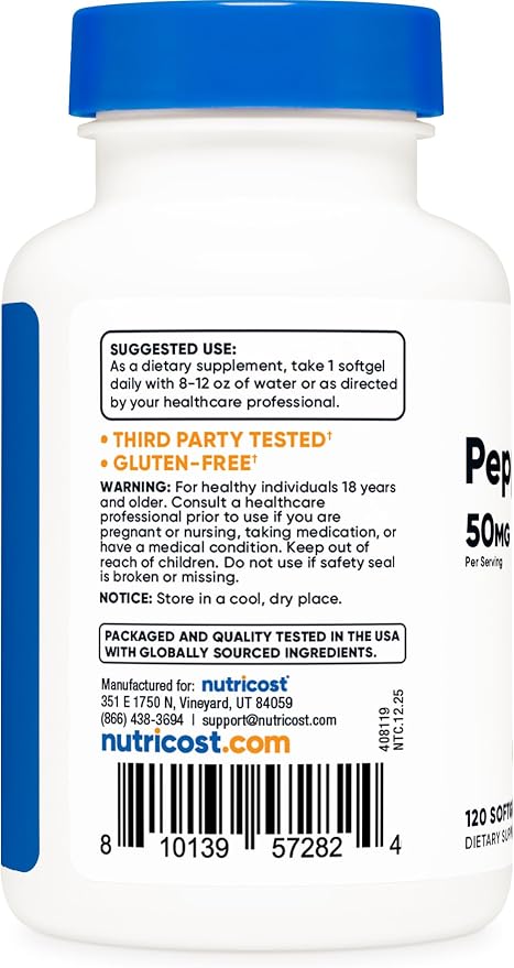 Nutricost Peppermint Oil Softgels (120 SFG) (50 MG) - Gluten Free, Third Party Tested and GMO Free