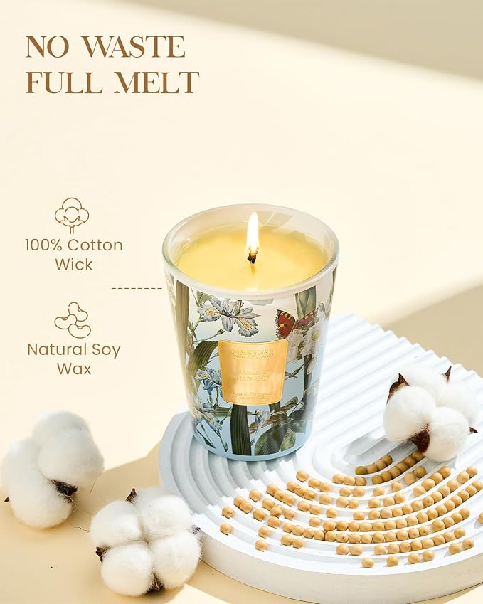 M&SENSE Jasmine Garland Natural Soy Scented Candle, 14.1oz 60H Slow Burning Home Decor Candle, Summer Floral Aromatherapy Stress Relief