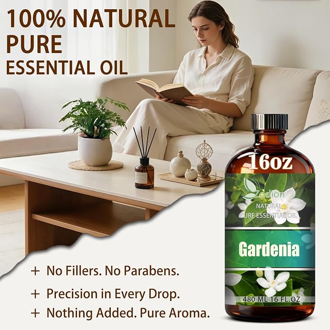 Gardenia Essential Oil - Gardenia Fragrance Oil for Diffuser, Massage, Humidifier, DIY Candle, Soap Making, Home, Bath, Yoga - 16 fl oz (480ml) - ZODION Essential Oils