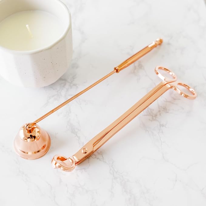 Airy Abode Candle Snuffer and Wick Trimmer Set, Bell Snuffer Gift Box, Stainless Steel Candle Care Accessory for Home Decor, Rose Gold