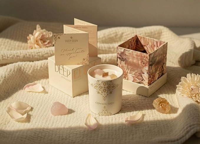 Healing Crystal Candle Gift for Women - Vanilla Cashmere Luxury Soy Candle with Crystals - Rose Quartz & Citrine - Gift-Ready Aromatherapy Candle for Stress Relief, Meditation & Manifestation
