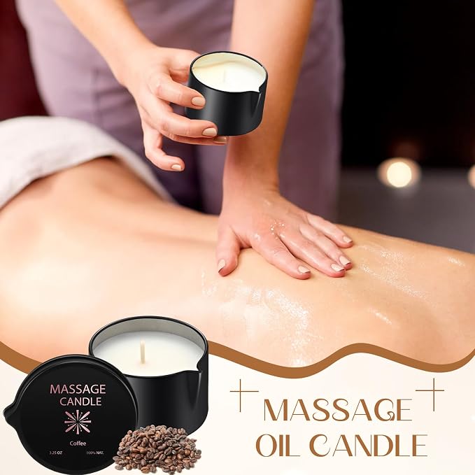 Nuanchu 2 Pcs 2.35 oz Massage Oil Candle, Ignite Low Temp Scented Body Oil Candles for Massage Therapy Soy Based Mother's Day Home Gift Spa Use, Coffee