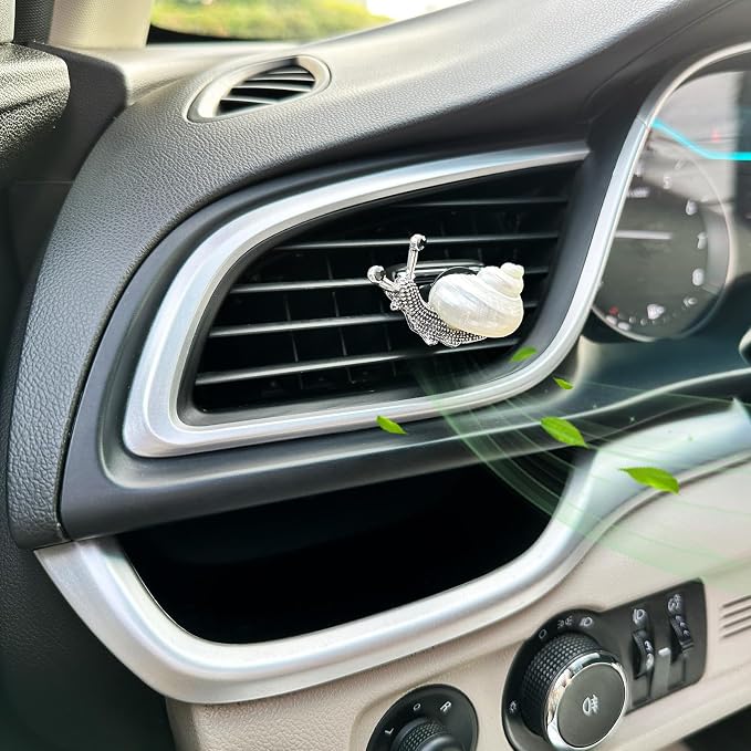 ORIESSE Snail Air Vent Clip Natural Conch Shell Made Car Air Freshener Outlet Clip Cute Animal Car Accessories for Women Refillable Car Diffusers Clips (Pearlescent)