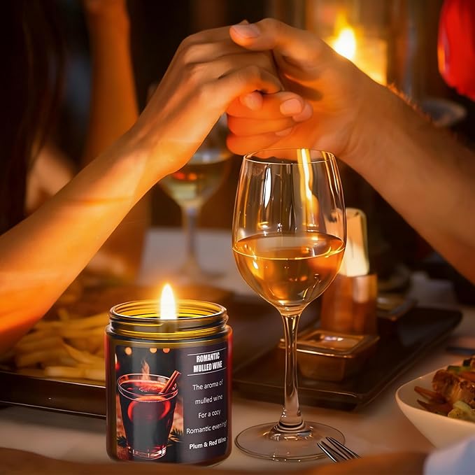 Mulled Wine Plums Candles for Romantic Gifts, 40 Hours Burn Soy Candle Gift for Women Stress Relief, Meditation, Yoga, Relaxing, Natural Soy Wax for Men and Women, 8oz