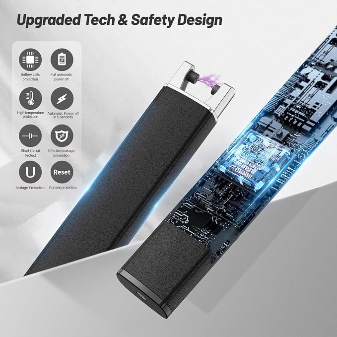VEHHE Candle Lighter, Windproof Pulse Electric Lighter with Anti-False-Touch Lock and Led Display, Lighters for Candle BBQ Camping Festivals-Black