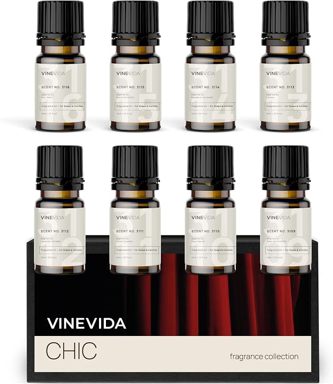 VINEVIDA [Set of 8] Chic Scents for Candle Making, Made in USA Candle Fragrance Oil, Soap Making Essential Oils, Diffuser Oil Scents