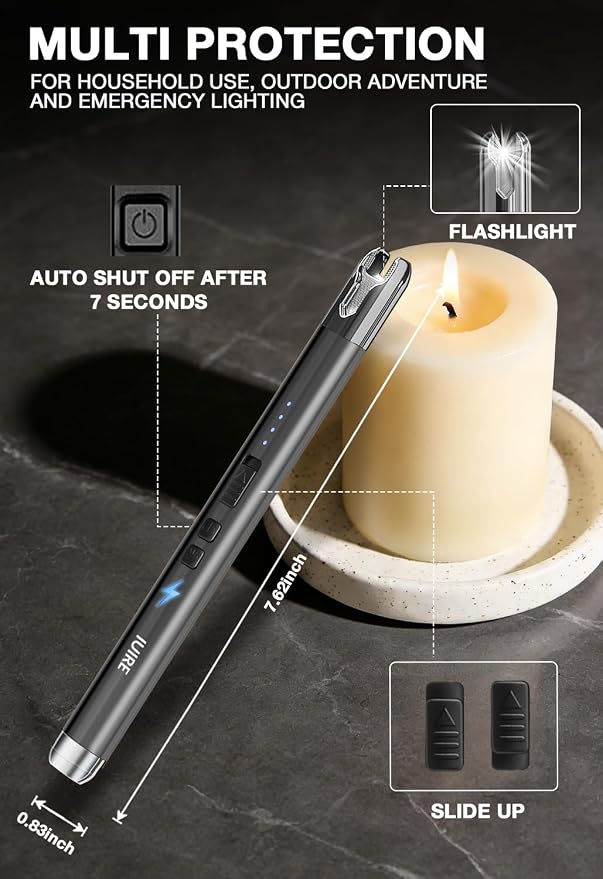 Electric Candle Lighter with Flashlight USB C Rechargeable Arc Lighters for Candles Windproof Plasma for Camping BBQ Stove Home Emergency with Safety Switch & LED Battery Display