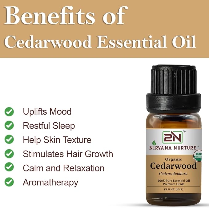 Cedarwood Essential Oil, USDA Certified Organic, 100% Pure Undiluted, Aromatherapy Oil for Diffuser, Hair & Skin Care
