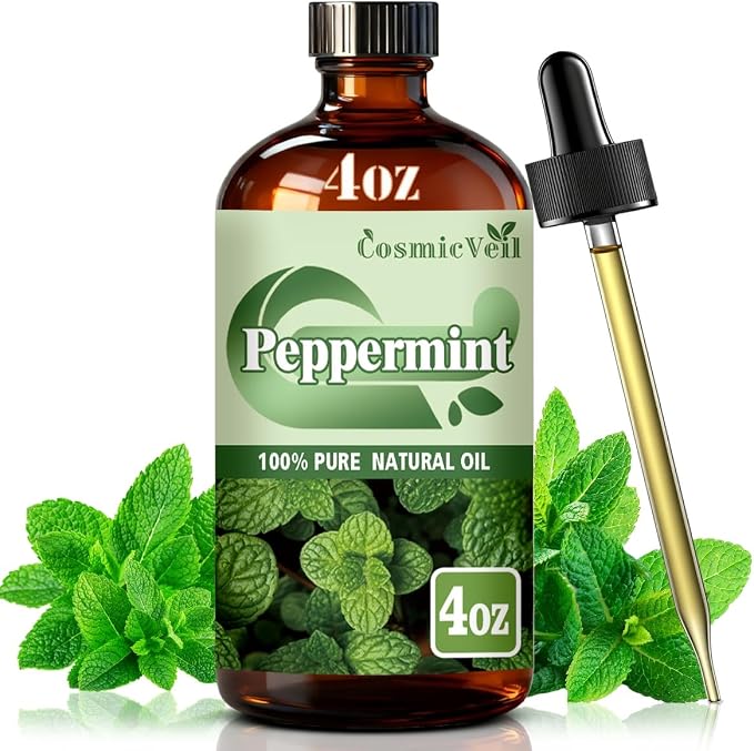 Peppermint Essential Oil Peppermint Oil for Aroma Diffuser,Humidifier,Home Fragrance,Cleaning,Body Care,Massage,Yoga,DIY Candle,DIY Soap CosmicVeil（Peppermint，4 Fl Oz (Pack of 1)）