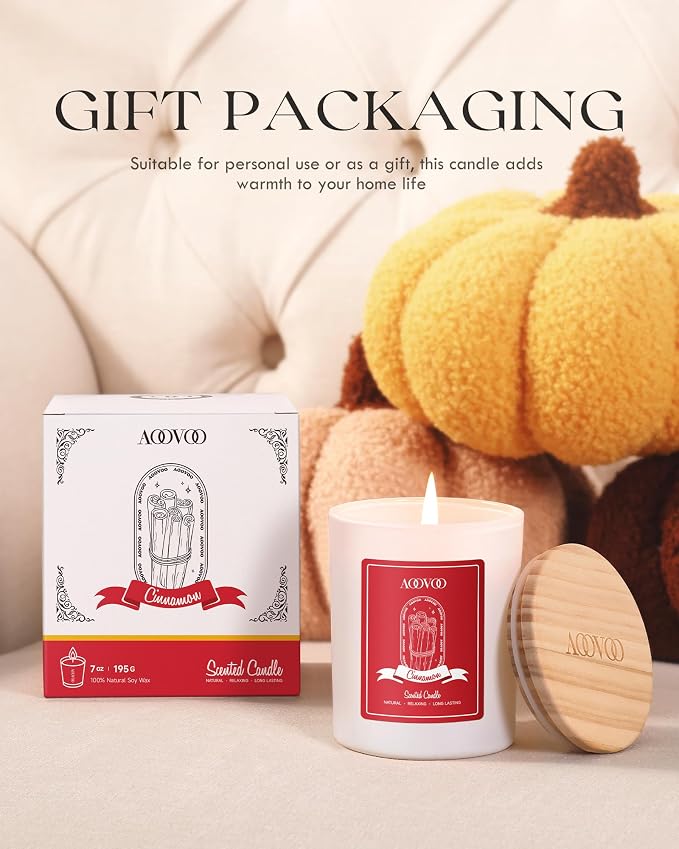 AOOVOO Cinnamon Scented Candles for Women - Aromatherapy Candle with Crystals Inside, 7oz Soy Candles for Home Scented, Mothers Day Birthday Gifts Candle for Women Mom