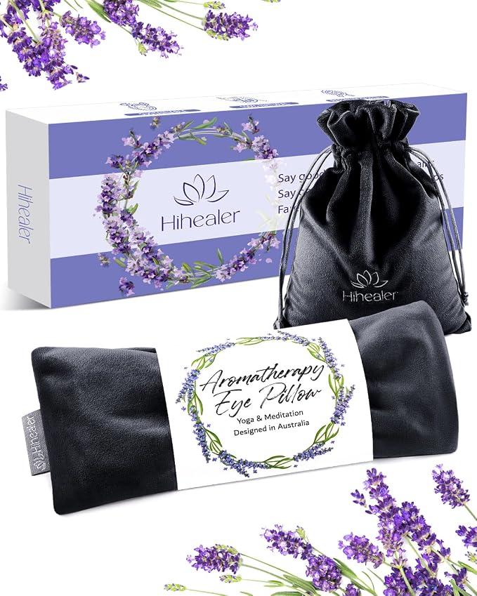 Lavender Eye Pillow for Relaxation, Yoga, Sleep – Weighted Eye Mask for Headache, Sinus, Aromatherapy Moist Heat Compress, Meditation Accessory, Relaxation Gift for Women (Black（only One）)