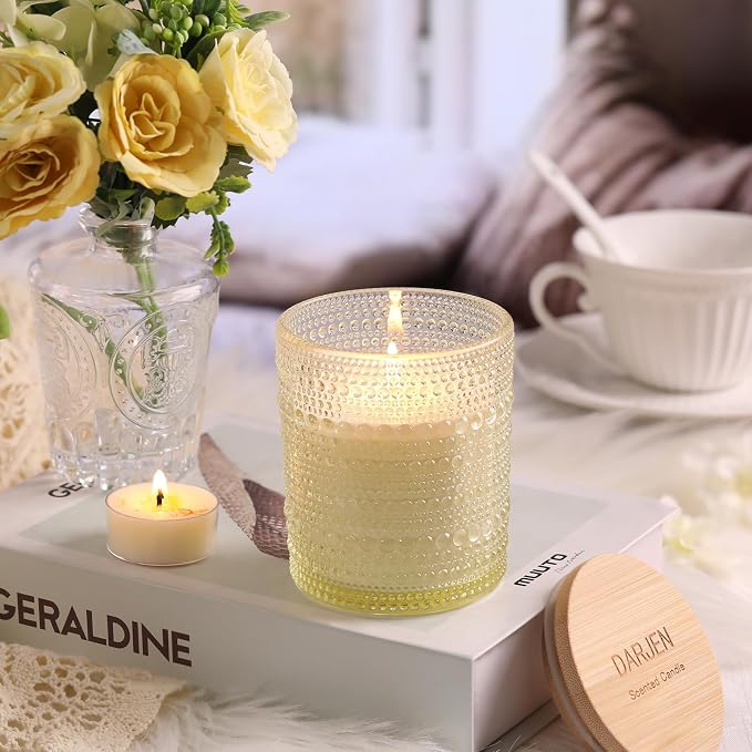 DARJEN Vanilla Candles for Home- 6.3oz 42H Natural Soy Wax Aromatherapy Jar Candle with Strong Scent, Decorative Aesthetic Candles for Living Room, Gathering, Kitchen, Luxury Gift for Women