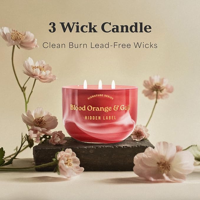 Hidden Label Blood Orange & Goji Scented Candles, 3 Wick Aromatherapy Candle for Home Scented, 18oz/70-Hour Burn Time, 100% Natural Soy Candle Non Toxic, Luxury Home Décor for Women and Men Gifts