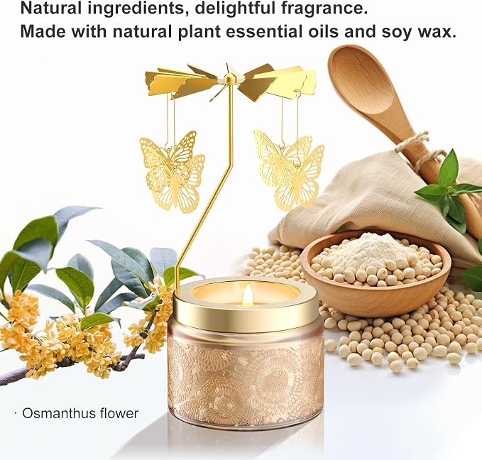 Rotatable Osmanthus Flower Scented Candle, Gifts for Women, Single-Wick with 20 Hours of Burn Time, Ideal for Creating Relaxing Ambience & Holiday Gifting (Butterfly)