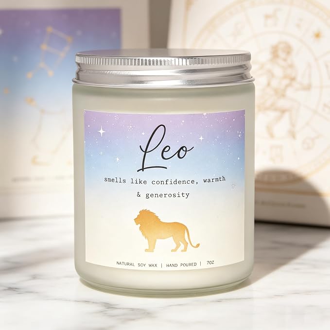 Leo Candle, Leo Gifts for Women, Birthday & Housewarming Gifts, Perfect Presents for Birthday - Lavender & Eucalyptus Soy Wax Scented Candle, 7OZ