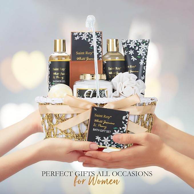 Spa Bath & Body Gifts for Women, Jasmine Peony Spa Gift Basket Self Care | Beauty Care Kit Relaxation Bath Gift, Skin Care Pamper Kit, Bath & Body Care Set, Birthday, Christmas, Anniversary