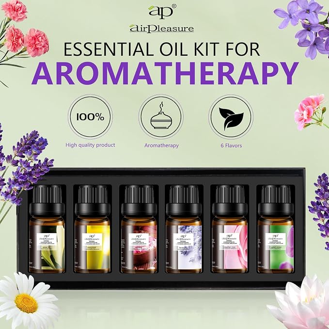 Floral Essential Oils Set, 6x10ml Fragrance Oils Kit for Diffuser, Humidifier, Aromatherapy, Air Purifier - Aqua Lily, Sleepwell, Relaxing, English Violet, Bulgarian Rose, Lavender